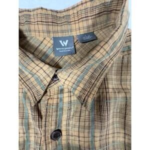 White Sierra Men’s Large Button Down Short Sleeve Pockets Large Yellow Plaid